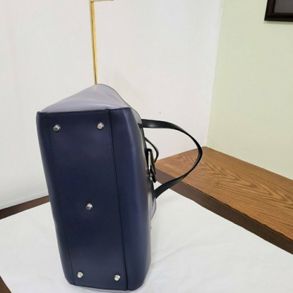 Nicoli Italian Leather Satchel/Crossbody Handbag Navy/Grey Colorblock - Picture 9 of 15